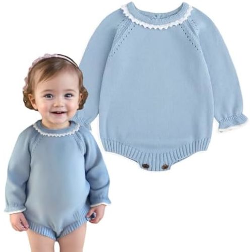 Simplee kids Baby Girls Kint Romper Fall Long Sleeve Rompers Newborn Baby Solid Overall Jumpsuit Outfits