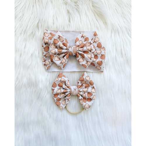 Fall Pumpkin Baby Bow: Thanksgiving Nylon, Headwrap, Clip or Pigtail Set Hair Bow