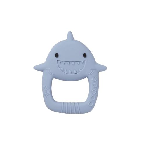 Loulou Lollipop Wild Silicone Teether for Babies 4 Months and Up, Textured Teething Ring for Sore Gums, BPA-Free Food-Grade Silicone, Easy-Grip Open Shape, Dishwasher & Freezer Safe, Smiley Sharks