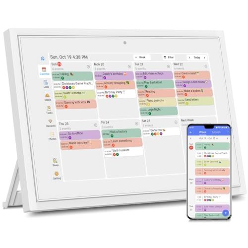 Digital Calendar with Touch Screen - 10.1 Inch Smart Electronic Planner with Third-Party Calendar Sync, Chore Tracker, Meal Plan & Photo Display