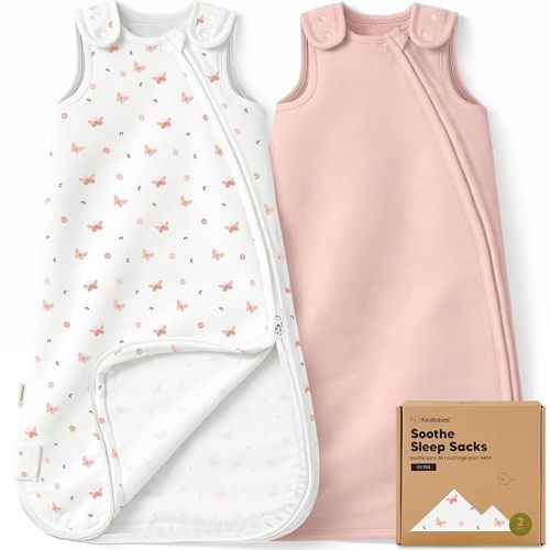 2-Pack Organic Baby Sleep Sacks, 100% Cotton - Soft & Breathable 0.5TOG Baby Wearable Blanket, Toddler Sleeping Sack 6-18 months, Easy to Wear Transitional Swaddles for Newborns (Butterflies, M)