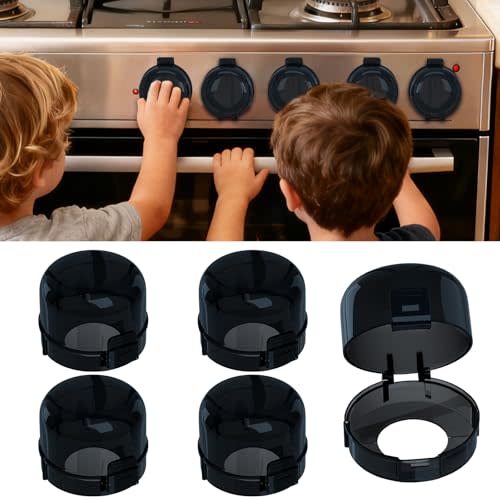 Stove Knob Covers for Child Safety,AOSITE Upgraded Gas Knob Covers for Kids Stove Guard with Strong Adhesive, 5 Pack Durable Design Childproof Oven Knob Locks for Babies and Pets,No Screws or Drill