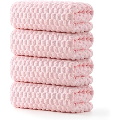 REDKISS 4 Pack Pink Microfiber Bath Towels - Extra Large Waffle Towels Set for Bathroom, Super Absorbent Towel Set of 4 Lagre, Quick Dry Bathroom Towel for Spa, Gym,Travel, Lint Free, Ultra Soft