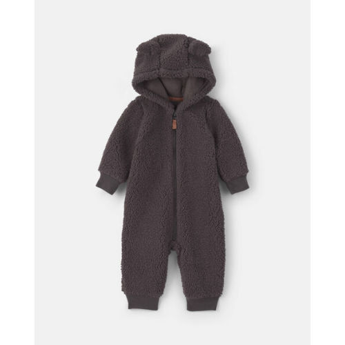 Baby Boy Dog Teddy Fleece Long-Sleeve Jumpsuit - Grey | Carter's