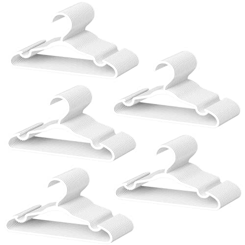 100 Pack Baby Plastic Hangers,12.83" Ultra-Thin,Non-Slip Hangers for Children. Ideal for Closets and Nurseries.Designed for Newborns and Children's Clothing,Including Trousers,Coat,Dresses.(White)
