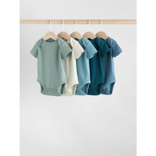 Blue Short Sleeve Bodysuits 5 Pack 100% Cotton