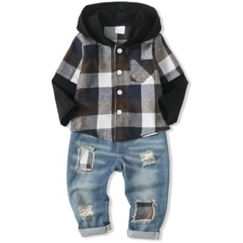 6-12 MONTHS - Baby Boy Clothes Infant Outfit Boys Hoodie Sweatsuit Ripped Jean Fall Winter Little Boy Clothing 6M-7T