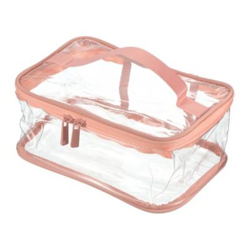 Unique Bargains Travel Waterproof Toiletry Bag Cosmetic Pouch with Zipper Handle Strap Pink