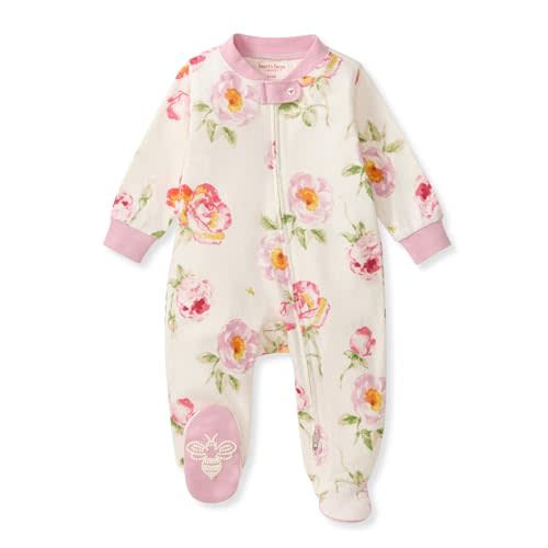 Burt's Bees Baby Girls' Organic Cotton, Sleep and Play Footed Pajamas | Easy zip front PJs feature a 2-way zipper to ensure newborns have a restful nights sleep