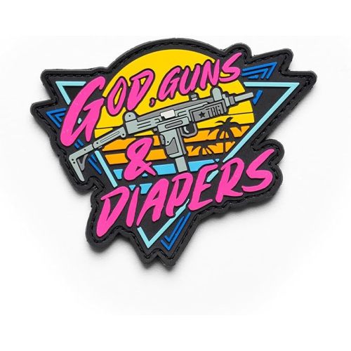 Tactical Baby Gear PVC Morale Patch – Hook-and-Loop Backing for Backpacks, Diaper Bags, EDC & Tactical Gear (God, Guns & Diapers 80's Patch)