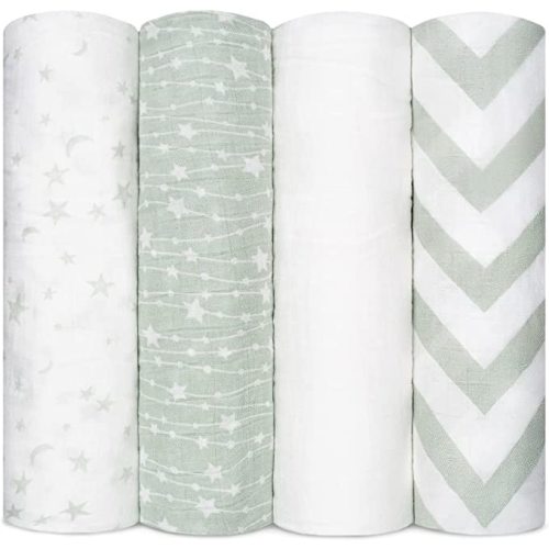Comfy Cubs Muslin Swaddle Blankets Pack of 4, 47 x 47 Inches, Soft Cotton Baby Blanket Set, Large Multipurpose Swaddling Wraps for Newborns - Self-Soothing Swaddle - Green