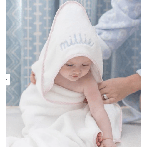 Baby Hooded Towel in Light Pink Gingham and White