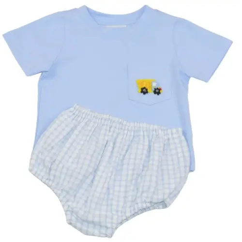 Dump Truck French Knot T-Shirt and Diaper Cover Set