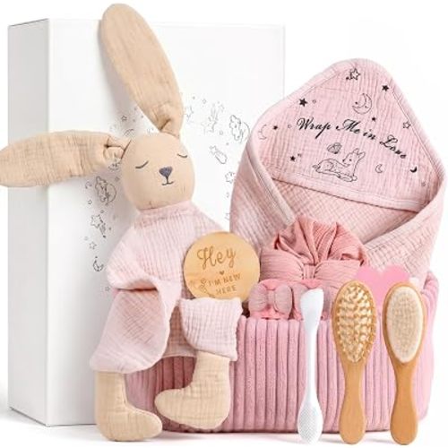 lulumoon Baby Shower Gifts for Girls: Baby Essentials for Newborn - 11-Piece After Bathing to Bedtime Routine Nursery Basket - Ideal Gift Set for First Time Mom from Bestie