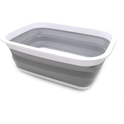 SAMMART 9.2L (2.37Gallon) Collapsible Wash Basin - Foldable Outdoor Picnic Basket - Portable Plastic Tub - Space Saving Storage Container with Size : 15.3 x 11.2 x 5.5/1.5" (M, Gray)