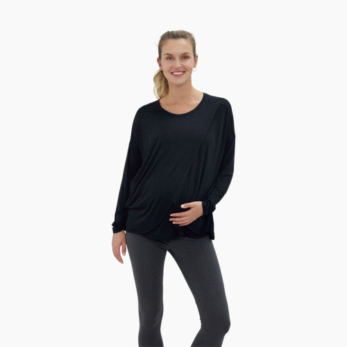 Ingrid and Isabel Long Sleeve Nursing Tee - Black, M