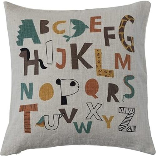 Creative Co-Op Kids Cotton Alphabet Print Throw, Multicolor Pillow, Multi