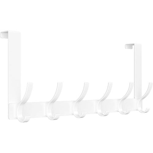 Optish Over The Door Hooks, Door Hanger Hooks for Hanging, Over The Doors Towel Racks for Bathroom with 12 Coat Hook, Coat Rack Bathroom Accessories（1 Pack, White）