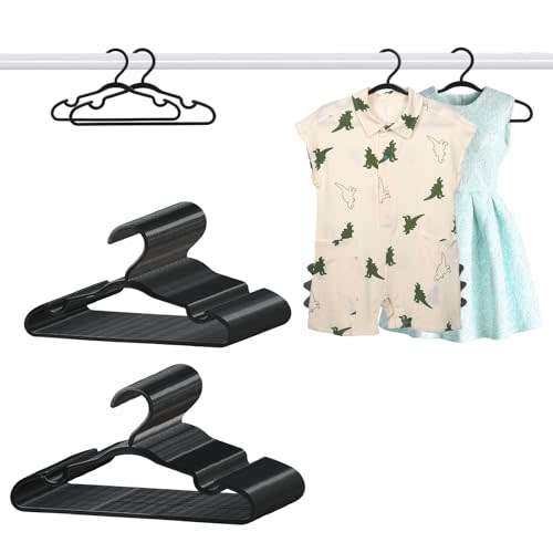 100 Pack Black Baby Hangers 11.42 Inch & 12.91 Inch Each 50 Pack - Kids Non-Slip Clothes Hangers for Infant & Child, Durable Plastic Children's Hangers for Closet, Pants, Coats, Skirts