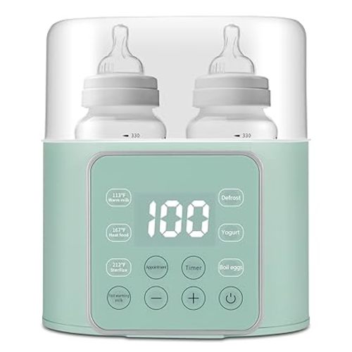 Baby Bottle Warmer 9-in-1 Multifuntion Breast Milk Warmer, Fast Baby Food Heater and Defrost Warmer with Timer for Twins, LCD Display Accurate Temperature Adjustment, 24H Constant Mode-Green