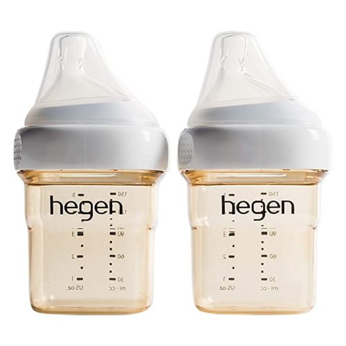 hegen Baby Bottles - Anti Colic Baby Bottles Wide Neck - Breastfeeding System 5 oz with Slow Flow Teats (2 Pack)
