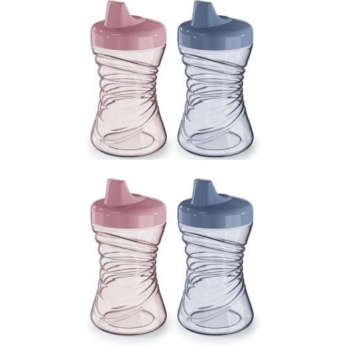 NUK First Choice Fun Grips Hard Spout Straw Cup, Blue & Pink, 10 oz. Sippy Cup with Handles, 4-pack