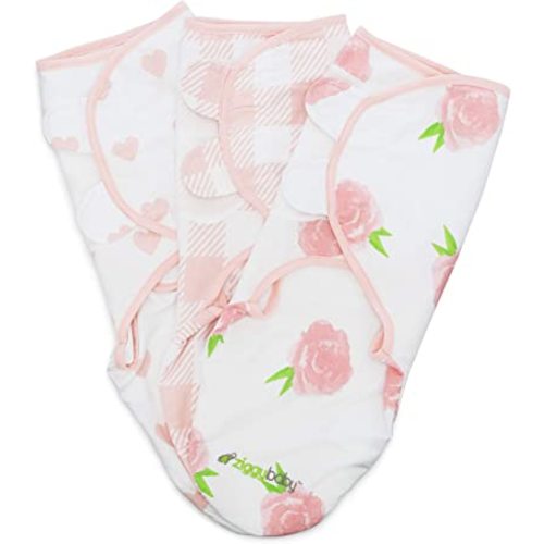 Ziggy Baby Baby Girl Swaddle Blanket Adjustable Wrap Set Size Small/Medium, 0-3 Months - 3 Pack - Pink Peony, Pink Heart, Pink Buffalo Plaid - Newborn Swaddle, Baby Swaddles