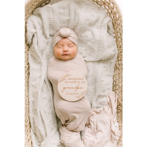 Handpicked for Earth By Grandpa in Heaven - Birth Announcement Plaque - Angel - Newborn Sign - Pregnancy Announcement - Engraved Photo Prop