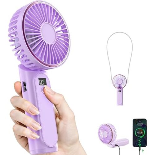 TUNISE Portable Handheld Fan, 4000mAh, 180 Adjustable, 6 Speed Wind, USB Rechargeable Foldable Fan with Real-Time Electricity Display