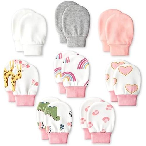 8 Pairs Baby Mittens No Scratch, Cotton Newborn Gloves Infant Mittens for 0-6 months
