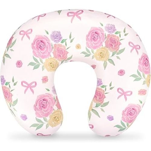 Nursing Pillow Cover, Floral Breastfeeding Pillow Cover for Baby Girls Boys, Soft Stretchy Nursing Pillowcase for Infant Newborn, Removable Slipcover for Nursing Pillows, Pink Rose(Only Cover)
