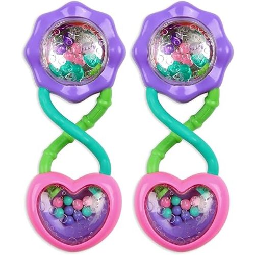 Bright Starts Rattle and Shake Barbell Toy - Pretty in Pink, Ages 3 Months + (Pack of 2)
