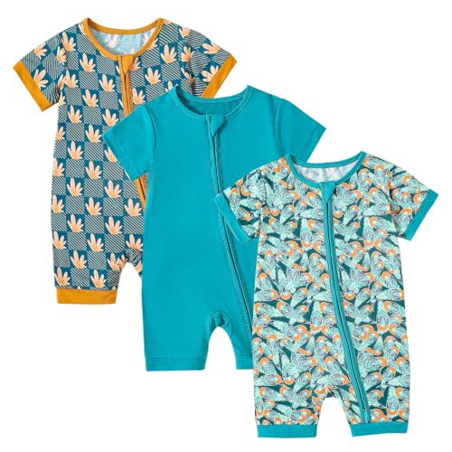 OPAWO Bamboo Baby Pajamas 3 Pack, Double Zipper Bamboo Sleepers for Baby Boy Girl Romper, Toddler Summer Clothes Outfit 0-24M