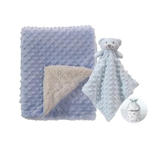 CREVENT Soft Cozy Baby Blankets for Boys Girls + Security Blanket, Set with a Gift Bag Newborn Essentials (Blue)