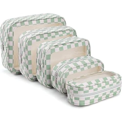 5PCS Diaper Bag Organizer Pouch Set,TSA Approved Toiletry Bag, Waterproof TPU Makeup Bag Set, Travel Organizer Bags for Women and Kids