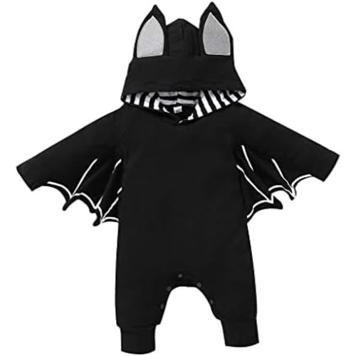 XFGLCK Newborn Infant Baby Boys Girls Halloween Outfit Long Sleeve Bat Romper with Hat