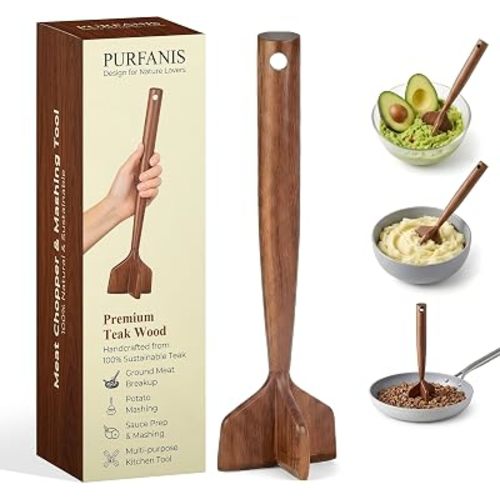 Premium Teak Wooden Meat Masher, Ground Beef Chopper, Kitchen Utensil