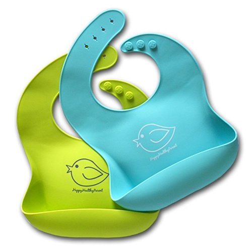 Silicone Baby Bibs Easily Wipe Clean - Comfortable Soft Waterproof Bib Keeps Stains Off, Set of 2 Colors (Lime Green/Turquoise) - Lime Green / Turquoise