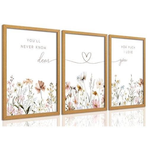 JBZDD 3Pcs Wildflower Nursery Wall Art – Boho Botanical Flower Posters with Inspirational Sentences, Aesthetic Print Artwork for Baby Girl Nursery, Bedroom, or Living Room Decoration Unframed16x24in