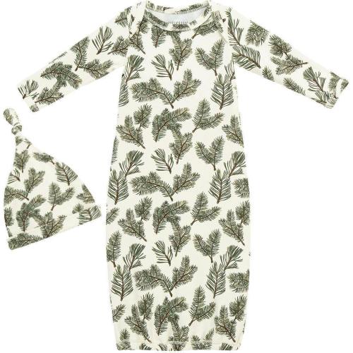 Pine Brushed Newborn Gown & Hat Set