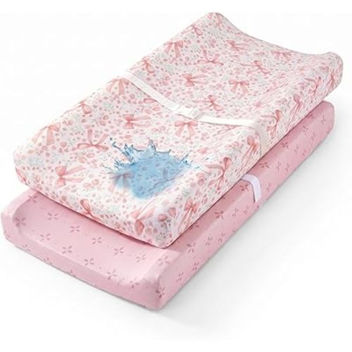 Waterproof Changing Pad Cover 2 Pack Ultra Soft Changing Table Sheets for Girl Boy Diaper Changing Pad Sheet