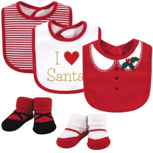 Little Treasure Baby Girl Cotton Bib and Sock Set 5pk, Heart, One Size