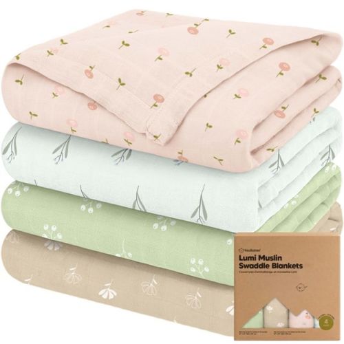 KeaBabies 4pk Muslin Swaddle Blankets for Baby Boys, Girls - Organic Baby Blankets, Nursing Swaddles for Newborns