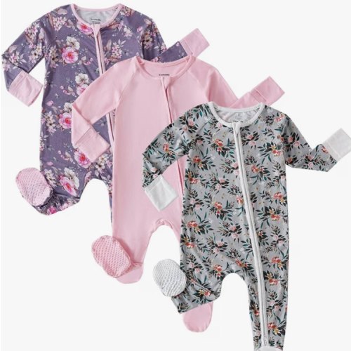 OPAWO Bamboo Sleepers for Baby Girl Pajamas Newborn Footie Pajamas 3 Pack