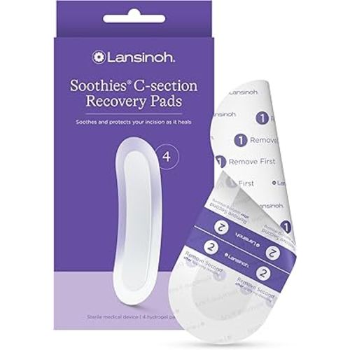 Lansinoh C Section Recovery Must Haves Pads, Postpartum Essentials for Scar Care, 4 Sterilized Pads Provide Cooling Relief, Pregnancy Hospital Bag Essentials, Ideal for Baby Registry