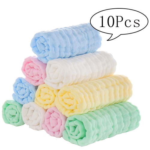 CNKOO Baby Muslin Washcloths, 10 Pack 12 x 12" Towel Set for Bathroom, Hotel, Spa, Kitchen, Multi-Purpose Extra Soft Newborn Baby Face Towel