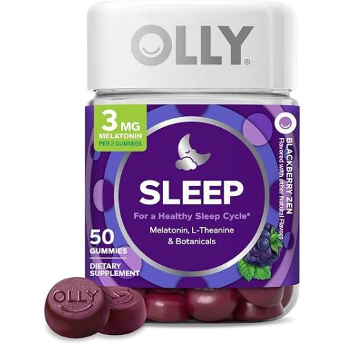OLLY Sleep Support Gummy Supplement,* 3 mg Melatonin, L-Theanine - 50 Count