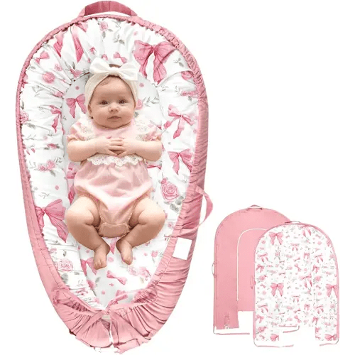 Baby Lounger Cover for Boys Girls, Reversible Baby Nest Cover, Adjustable Baby Lounger Replaceable Cover for Infant Newborn, Portable and Machine Washable, Cotton Pink Rose Cover Only