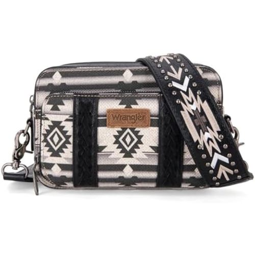 Wrangler Crossbody Bag for Women Boho Aztec Small Multi Pocket Crossover Purse