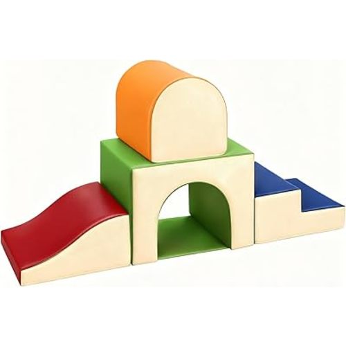 Sumbababy Toddler Climbing Foam Blocks: 4 PCS Indoor Play Gym with Slide and Stairs - Soft Playground Set for Kids - Includes Tunnel for Fun Climbers